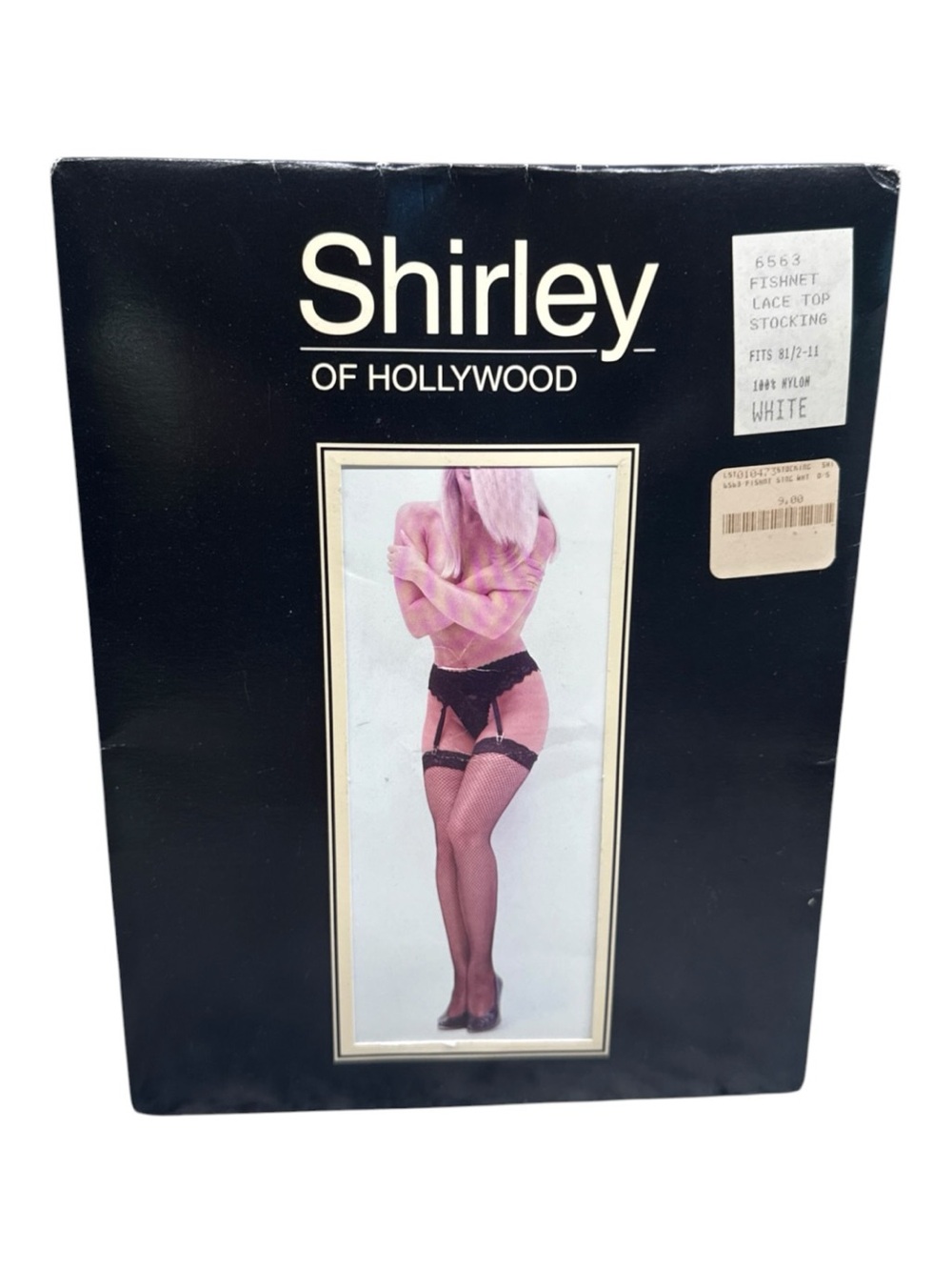 Shirley Of Hollywood Fishnet Lace Top Stockings Fits 8 1/2-11 White 100% Nylon